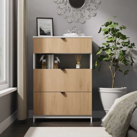 BOP650-SE-WM - Bora White Matt & Slatted Front 3 Drawer Deep Chest
