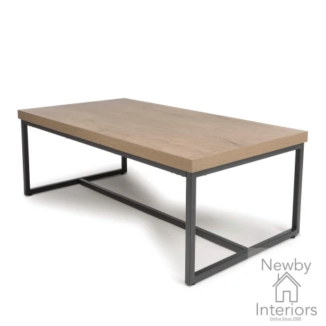 Boston Rustic Oak Coffee Table Black Metal Legs