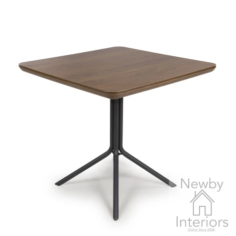 Boston Smoked Oak Small Square Dining Table Black Metal Legs