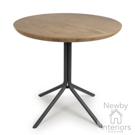 Boston Rustic Oak Small Round Dining Table Black Metal Legs
