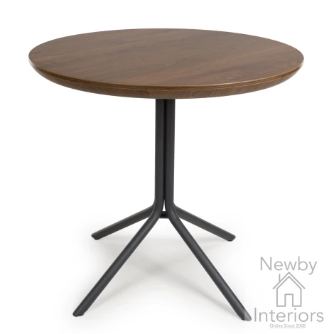 Boston Smoked Oak Small Round Dining Table Black Metal Legs