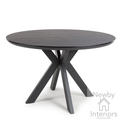 Boston Black Ash 1.2m Round Dining Table Black Metal Legs