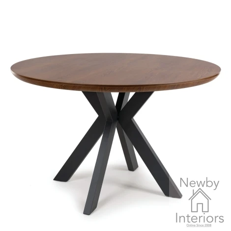 Boston Smoked Oak 1.2m Round Dining Table Black Metal Legs