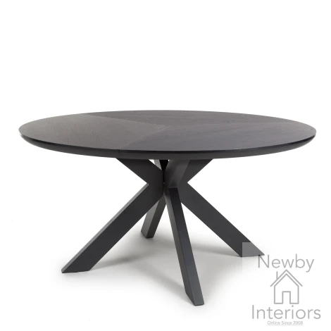Boston Black Ash 1.5m Round Dining Table Black Metal Legs