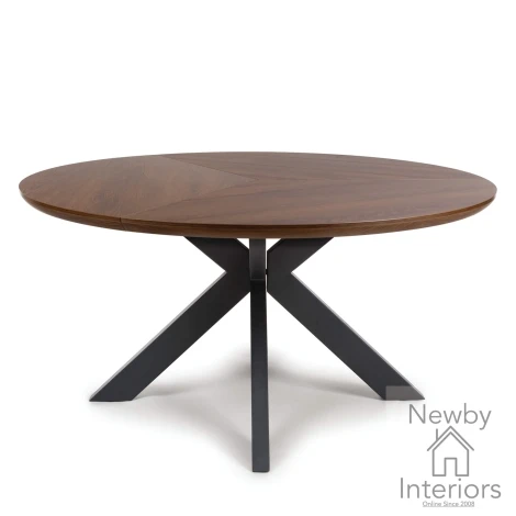 Boston Smoked Oak 1.5m Round Dining Table Black Metal Legs