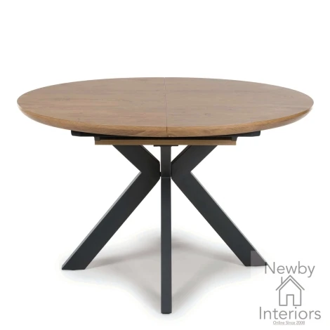 Boston Rustic Oak Round Extending Dining Table 1.2m to 1.6m