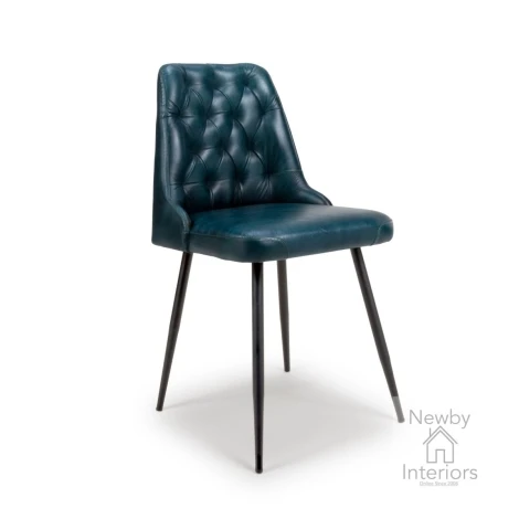 BRA-111-BL - Bradley Blue Buffalo Leather Dining Chair with Metal Legs (Pair)