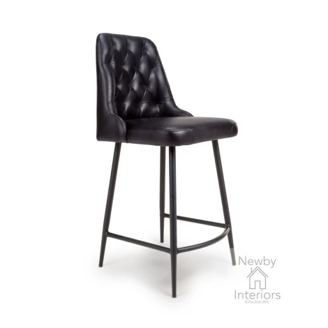 BRA-240-BK - Bradley Black Buffalo Leather Counter Chair with Black Metal Legs (Pair)