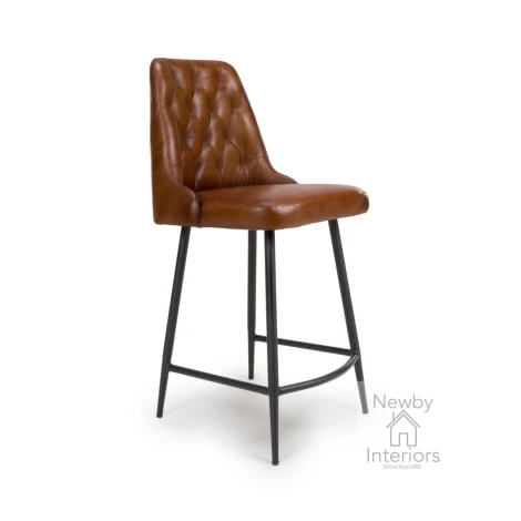 BRA-240-TN - Bradley Tan Buffalo Leather Counter Chair with Black Metal Legs (Pair)