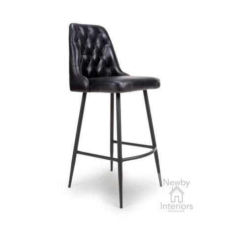BRA-250-BK - Bradley Black Buffalo Leather Bar Chair with Black Metal Legs (Pair)