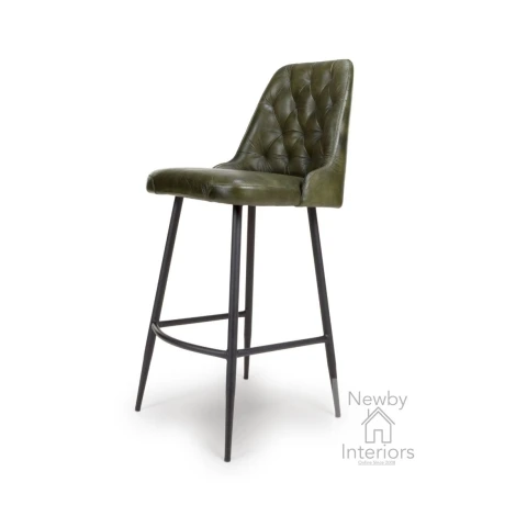 BRA-250-GN - Bradley Green Buffalo Leather Bar Chair with Black Metal Legs (Pair)