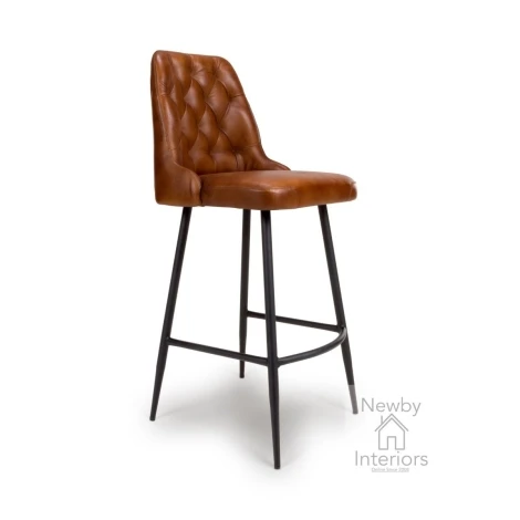 BRA-250-TN - Bradley Tan Buffalo Leather Bar Chair with Black Metal Legs (Pair)
