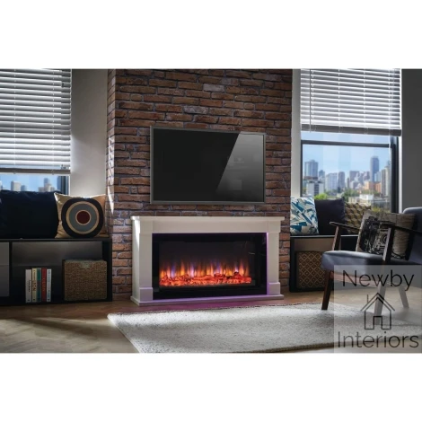 Bradbury - LED Ambience - White Electric Fireplace Suite With Colour Changing LED Down Lights - 2kW