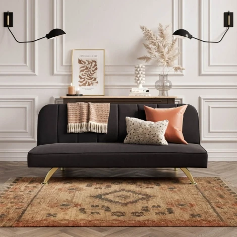 BURLBLA - Burlington Sofa Bed Black Velvet / Brushed Gold