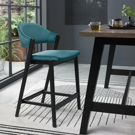 6048-09BSU-VAZ-S - Camden Azure Velvet Bar Stool (Blue)