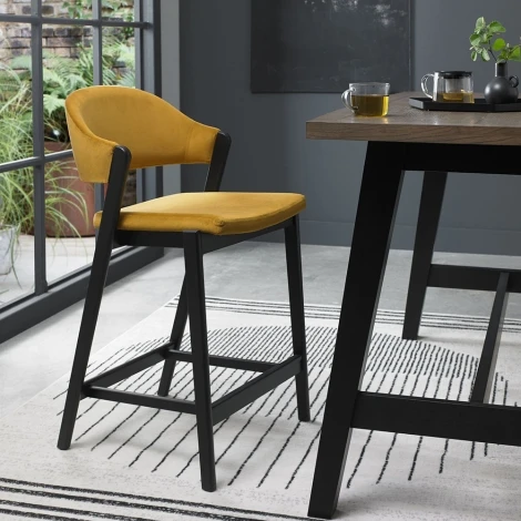 6048-09BSU-VMU-S - Camden Mustard Velvet Bar Stool (Yellow)