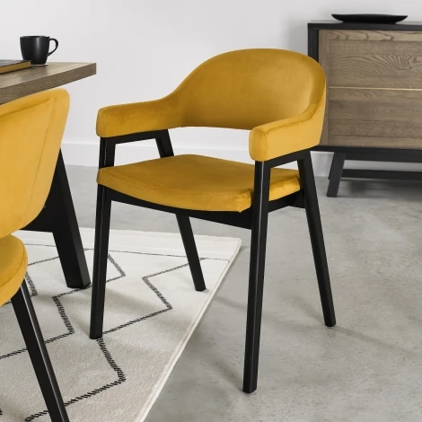 6048-09UA-VMU - Camden Peppercorn Upholstered Dining Arm Chair - Mustard Velvet Fabric (Pair)