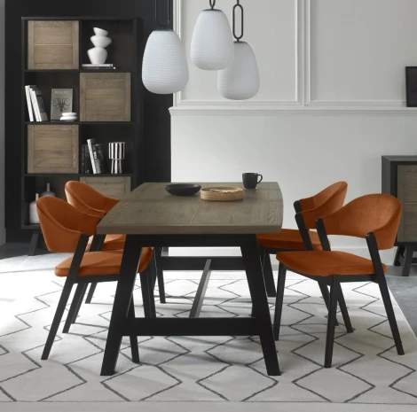 6048-2-09U-VRU4 - Camden Weathered Oak 4-6 Seater Table & 4 Side Chairs in Rust Velvet