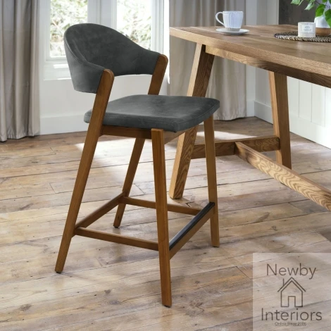 6049-09BSU-DGY-S - Camden Dark Grey Fabric Upholstered Bar Stool with Rustic Oak Frame