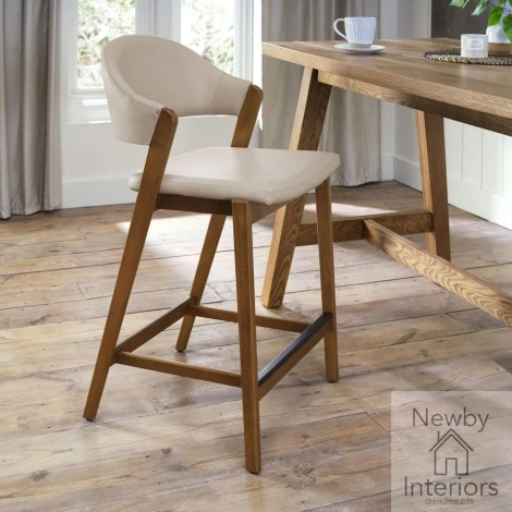 6049-09BSU-IV-S - Camden Ivory Bonded Leather Bar Stool with Rustic Oak Frame