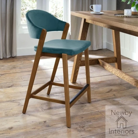 6049-09BSU-VAZ-S - Camden Azure Velvet Fabric Bar Stool with Rustic Oak Frame
