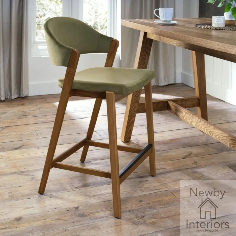 6049-09BSU-VCE-S - Camden Cedar Velvet Fabric Bar Stool with Rustic Oak Frame