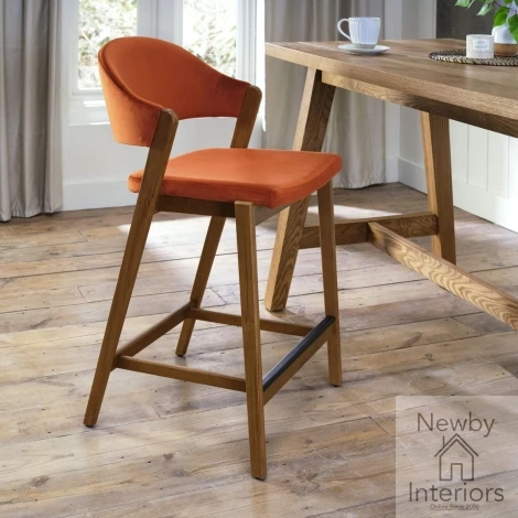 6049-09BSU-VRU-S - Camden Rust Velvet Fabric Bar Stool with Rustic Oak Frame