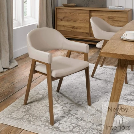 6049-09UA-IV - Camden Ivory Bonded Leather Arm Dining Chair with Rustic Oak Frame (Pair)