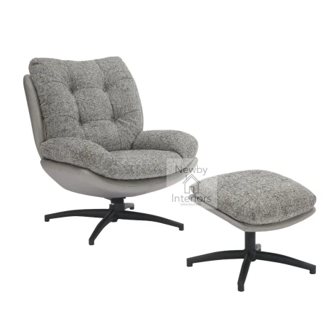 657-13-03-01-01 - Calm Grey Textured Twin Fabric Lounge Chair and Stool Set