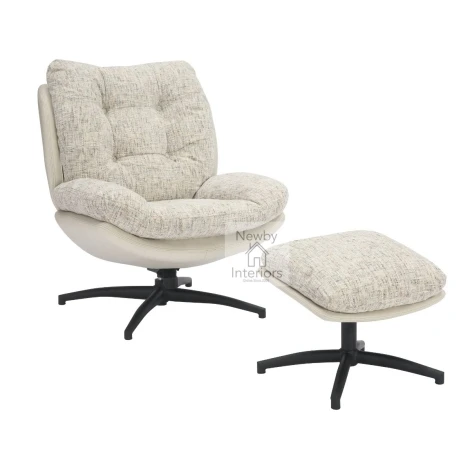 657-13-08-01-01 - Calm Cream Textured Twin Fabric Lounge Chair and Stool Set