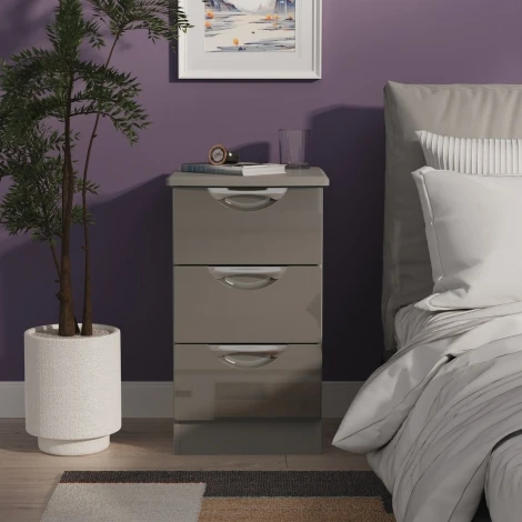 CAM001-GG-DG - Camden Dust Grey & Grey Gloss 3 Drawer Bedside Cabinet