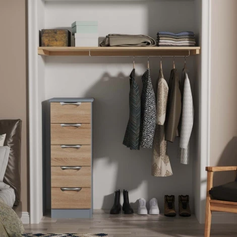 CAM003-BO-DM - Camden Bardolino Oak & Denim 5 Drawer Nightstand