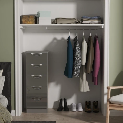 CAM003-GG-DG - Camden Grey Gloss & Dusk Grey 5 Drawer Nightstand