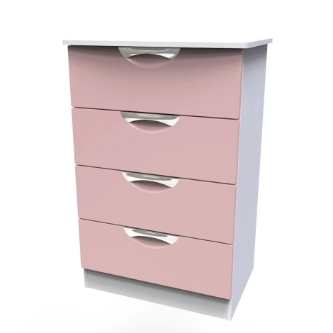 CAM008-KP-WM - Camden Kobe Pink & White Matt 4 Drawer Medium Chest