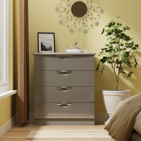 CAM011-GG-DG - Camden Grey Gloss & Dusk Grey 4 Drawer Chest
