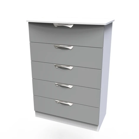 CAM012-DG-WM - Camden Dust Grey & White Matt 5 Drawer Chest