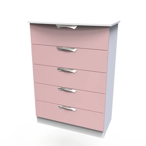 CAM012-KP-WM - Camden Kobe Pink & White Matt 5 Drawer Chest