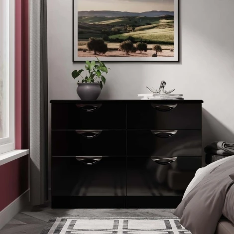 CAM015-BG-BM - Camden Black Gloss 6 Drawer Midi Chest