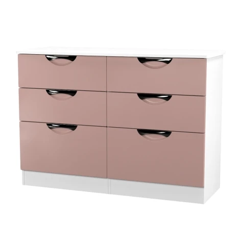 CAM015-KP-WM - Camden Kobe Pink & White Matt 6 Drawer Midi Chest