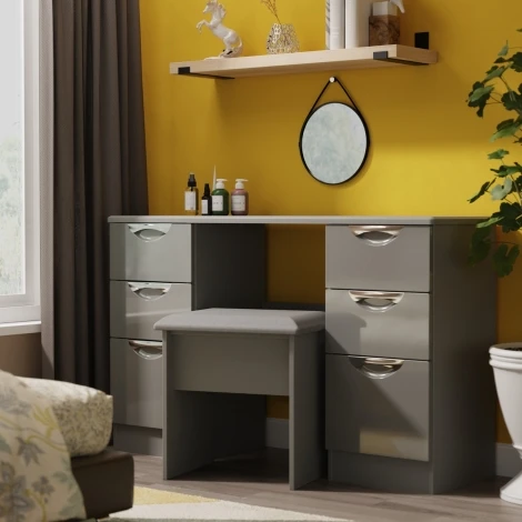 CAM030-GG-DG - Camden Grey Gloss & Dusk Grey Double Pedestal Vanity Table