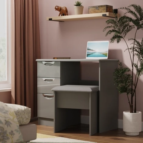 CAM031-GG-DG - Camden Grey Gloss & Dusk Grey Single Pedestal Vanity Table