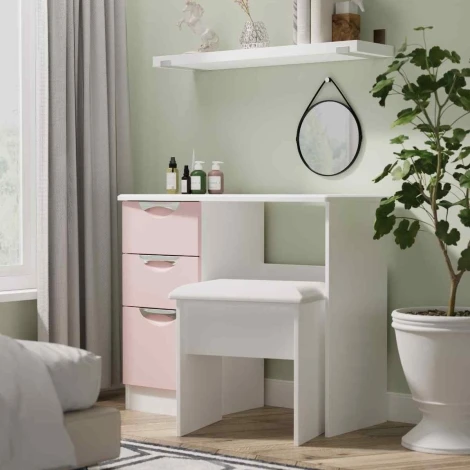 CAM031-KP-WM - Camden Kobe Pink & White Matt Single Pedestal Vanity Table