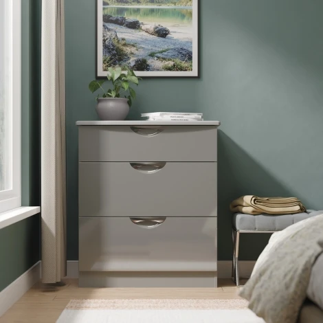 CAM049-GG-DG - Camden Grey Gloss & Dusk Grey 3 Drawer Deep Chest