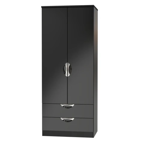 CAM061-BG-BM - Camden Black Gloss 2 Door 2 Drawer Double Wardrobe