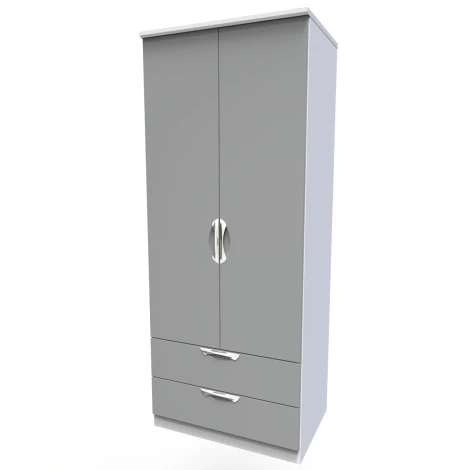 CAM061-DG-WM - Camden Dust Grey & White Matt 2 Door 2 Drawer Double Wardrobe