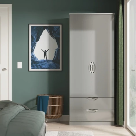 CAM061-GG-DG - Camden Grey Gloss & Dusk Grey 2 Door 2 Drawer Double Wardrobe