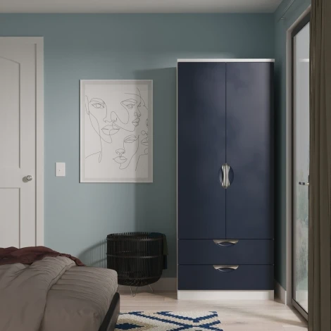 CAM061-IM-WM - Camden Indigo Matt & White Matt 2 Door 2 Drawer Double Wardrobe