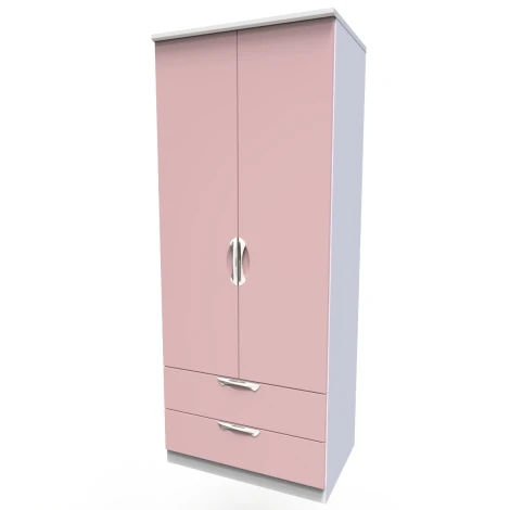 CAM061-KP-WM - Camden Kobe Pink & White Matt 2 Door 2 Drawer Double Wardrobe