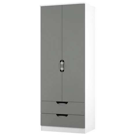 CAM081-DG-WM - Camden Dust Grey & White Matt Tall 2ft6in 2 Drawers Double Wardrobe