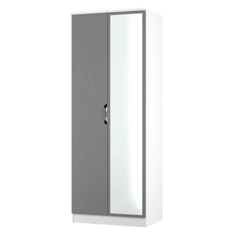CAM087-DG-WM - Camden Dust Grey & White Matt Tall 2ft6in Mirrored Wardrobe